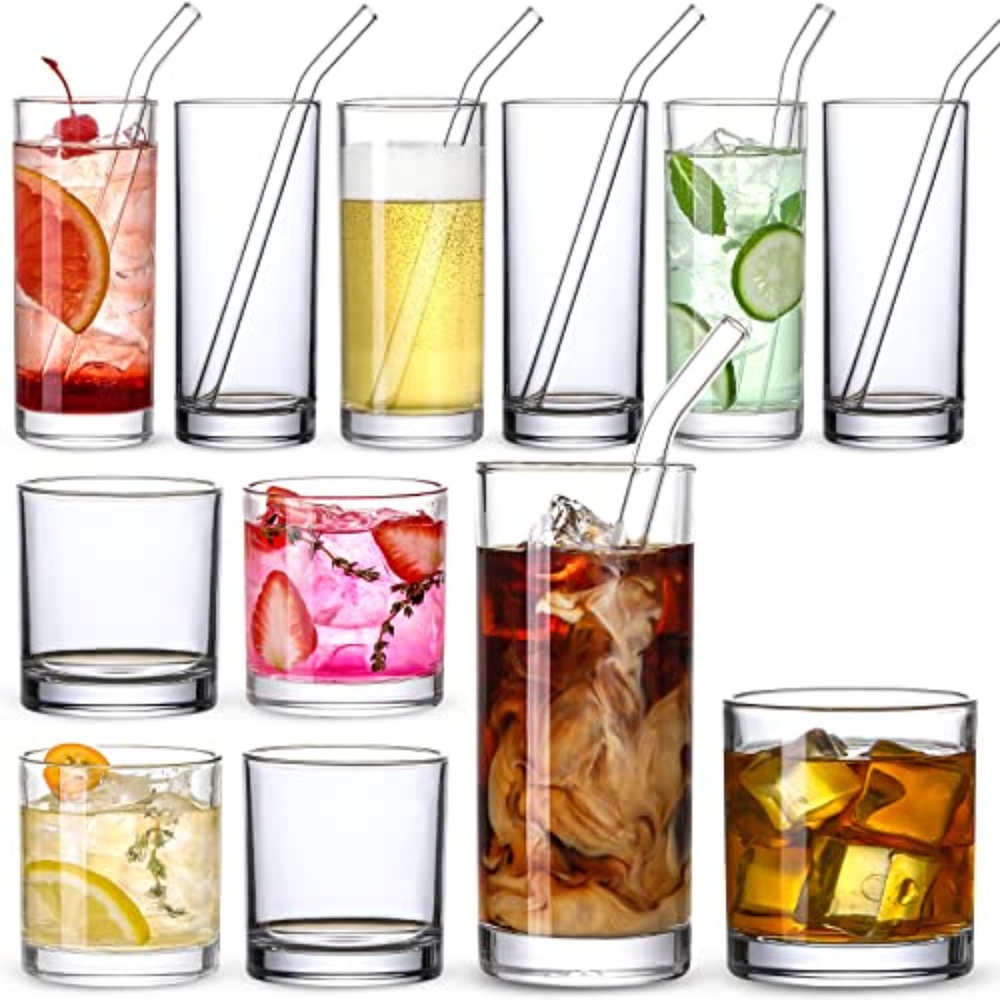 Highball Glass Set - [ 12 Pack ] Glass Cups