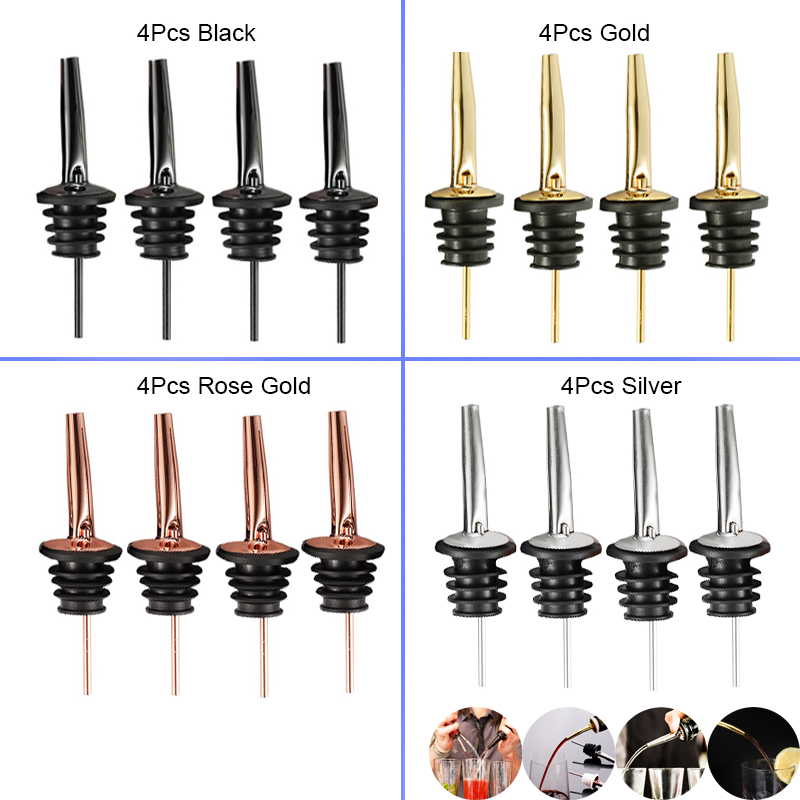 Speed Pourer Cap - 4Pcs Black/Rose Gold/Silver Liquor Pourers, Stainless