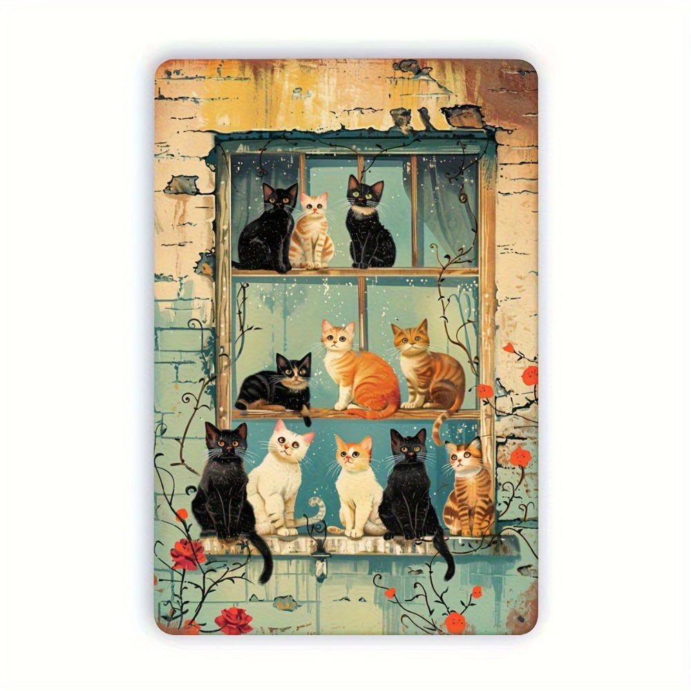Home Bar Accessories - Vintage Cats Window Metal Sign Iron
