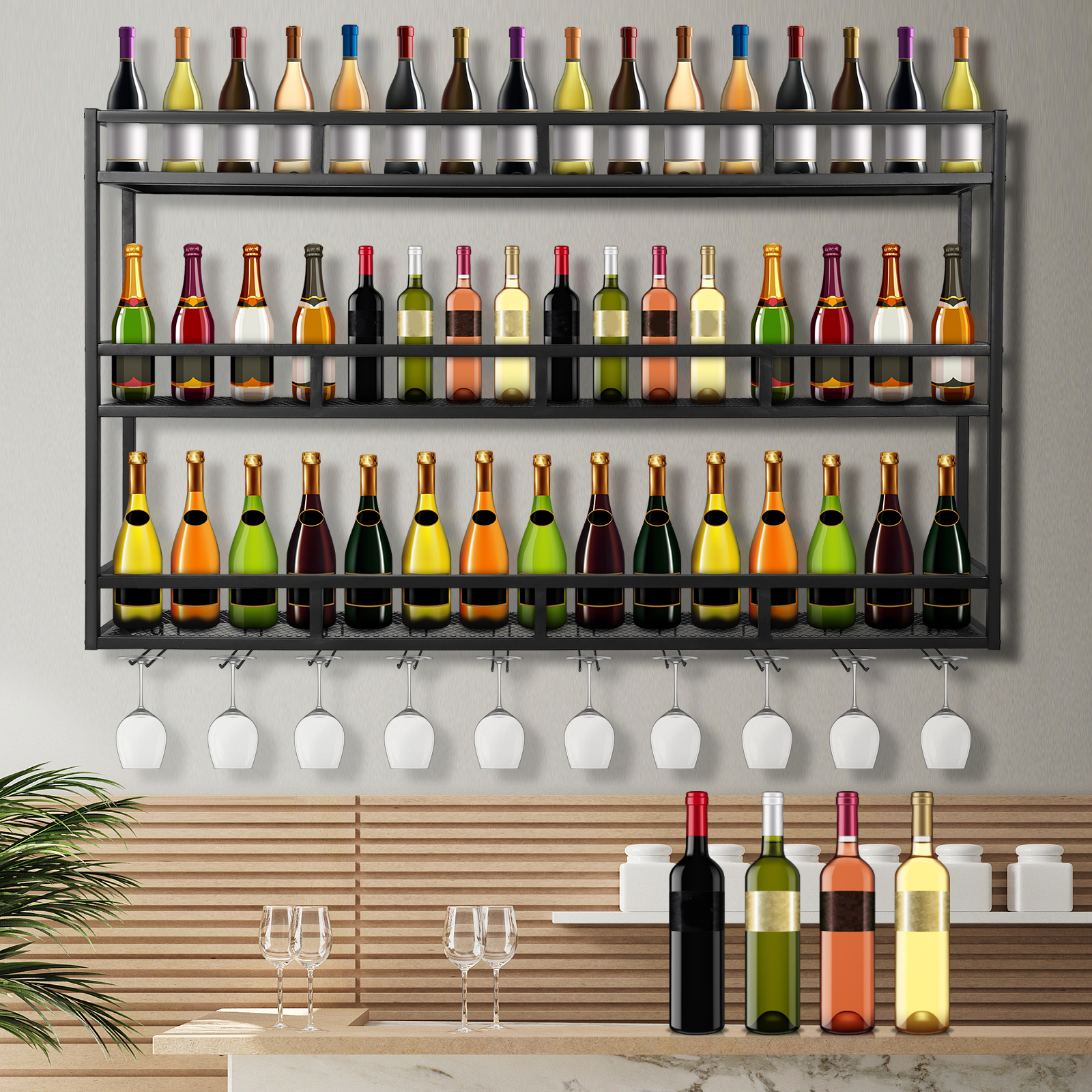 Bar Liquor Bottle Display Shel - Home Bar Shelf ulasan dan harga