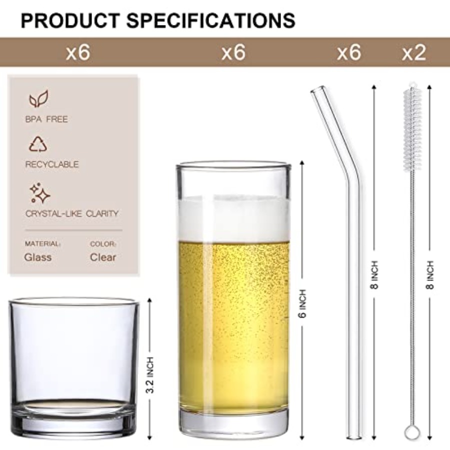 [ 12 Pack ] Glass Cups with Gl - Highball Glass Set ulasan dan harga
