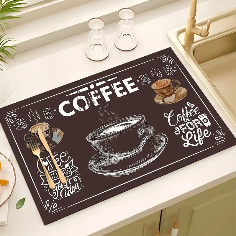 Coffee Print Kitchen Drying Ma - Bar Mat Rubber ulasan dan harga
