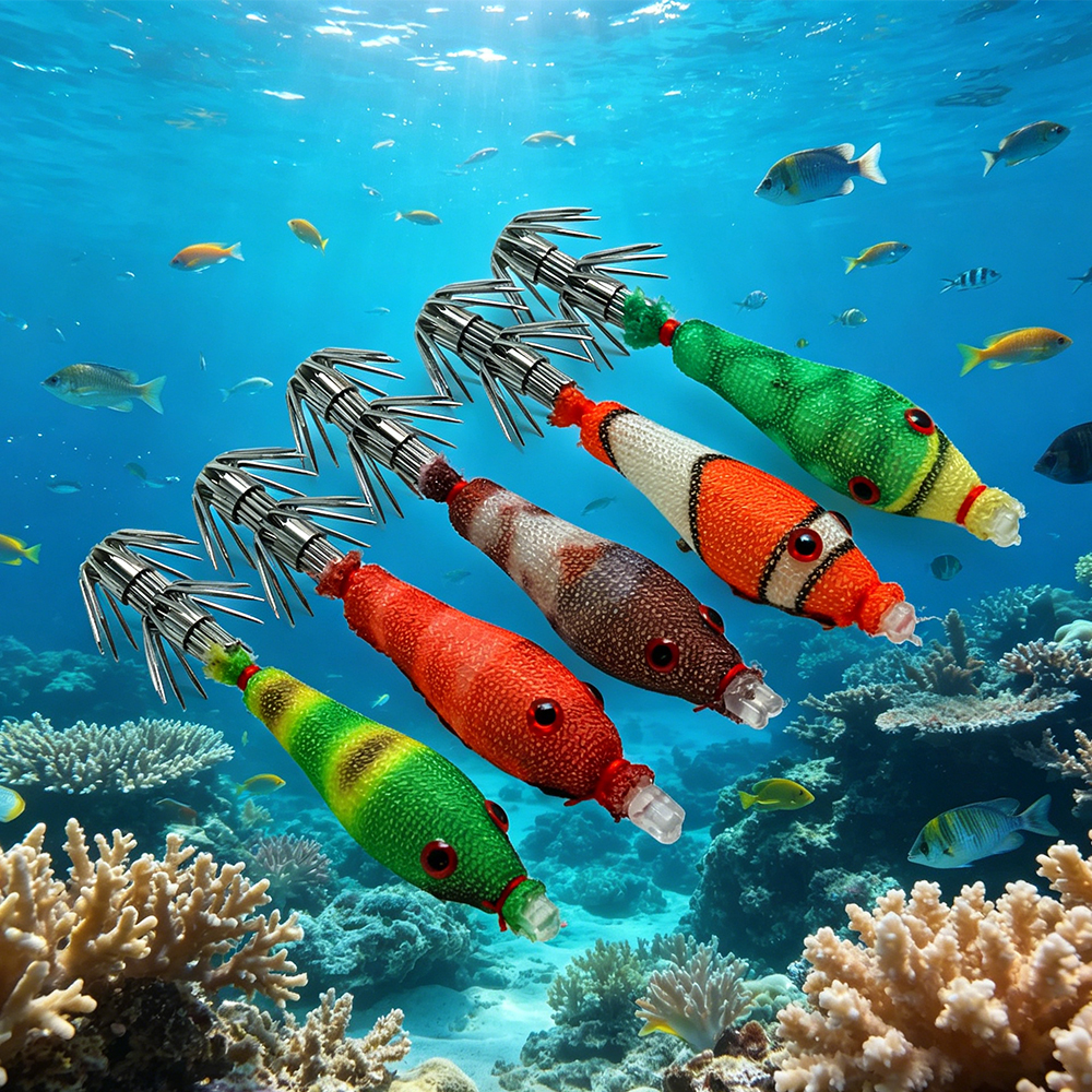 5 Pcs Squid Soft Baits, Lumino - Jigger Double Sided ulasan dan harga