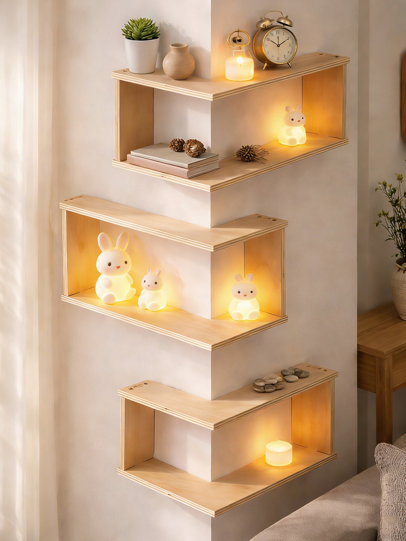 Corner Floating Wooden Shelves - Home Bar Shelf ulasan dan harga