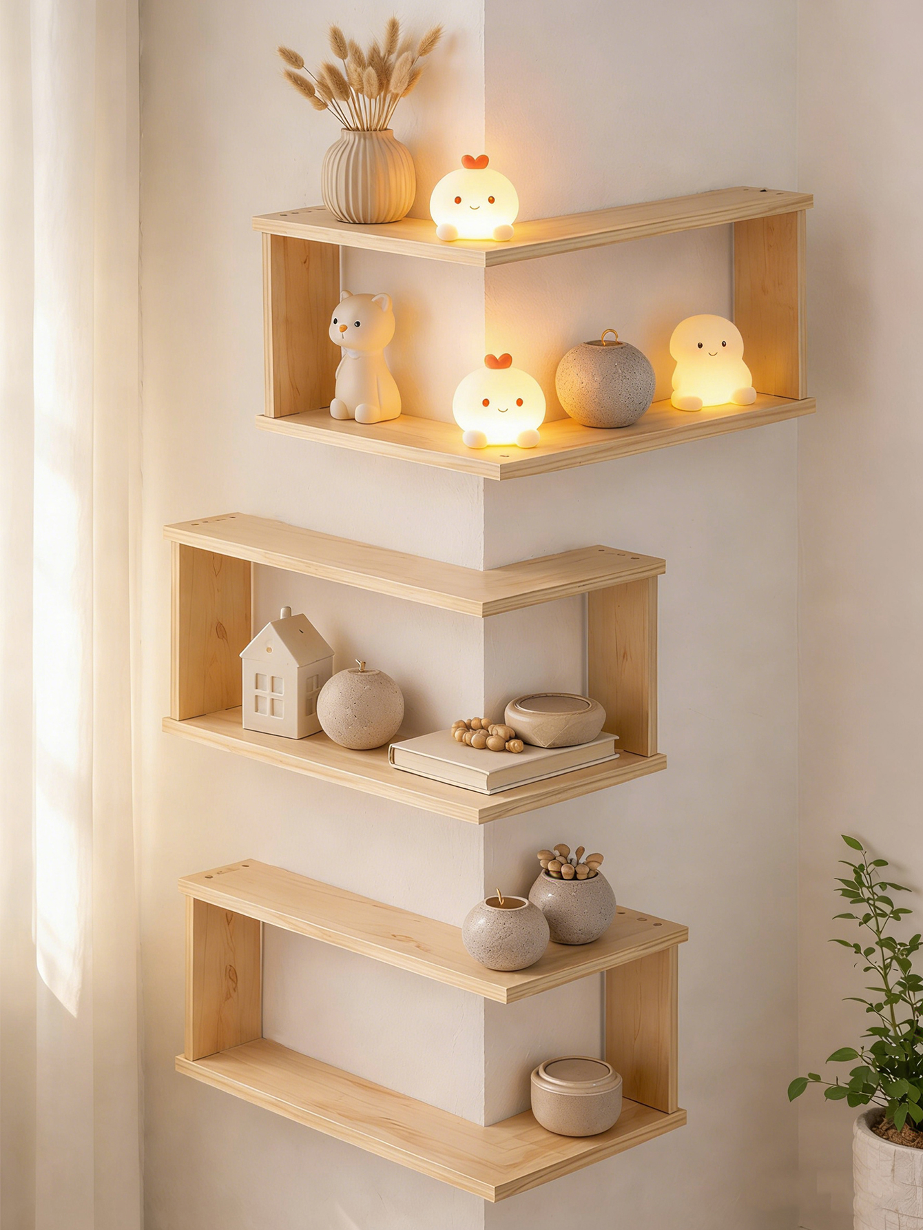 Corner Floating Wooden Shelves - Home Bar Shelf ulasan dan harga