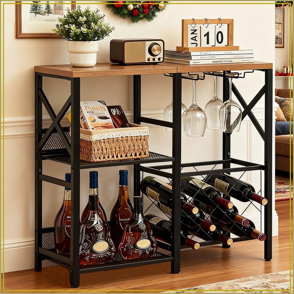 Rustic Freestanding Wine Rack  - Home Bar Shelf ulasan dan harga