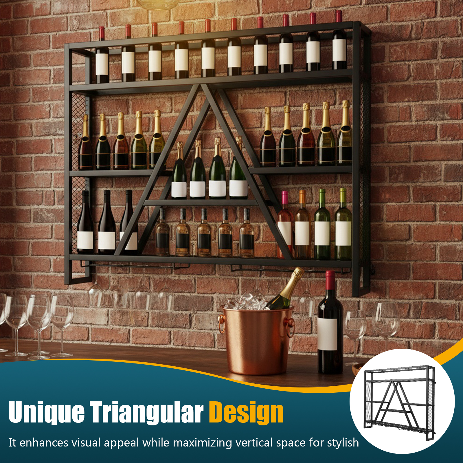 Metal Bottle & Glass Holder Mu - Home Bar Shelf ulasan dan harga