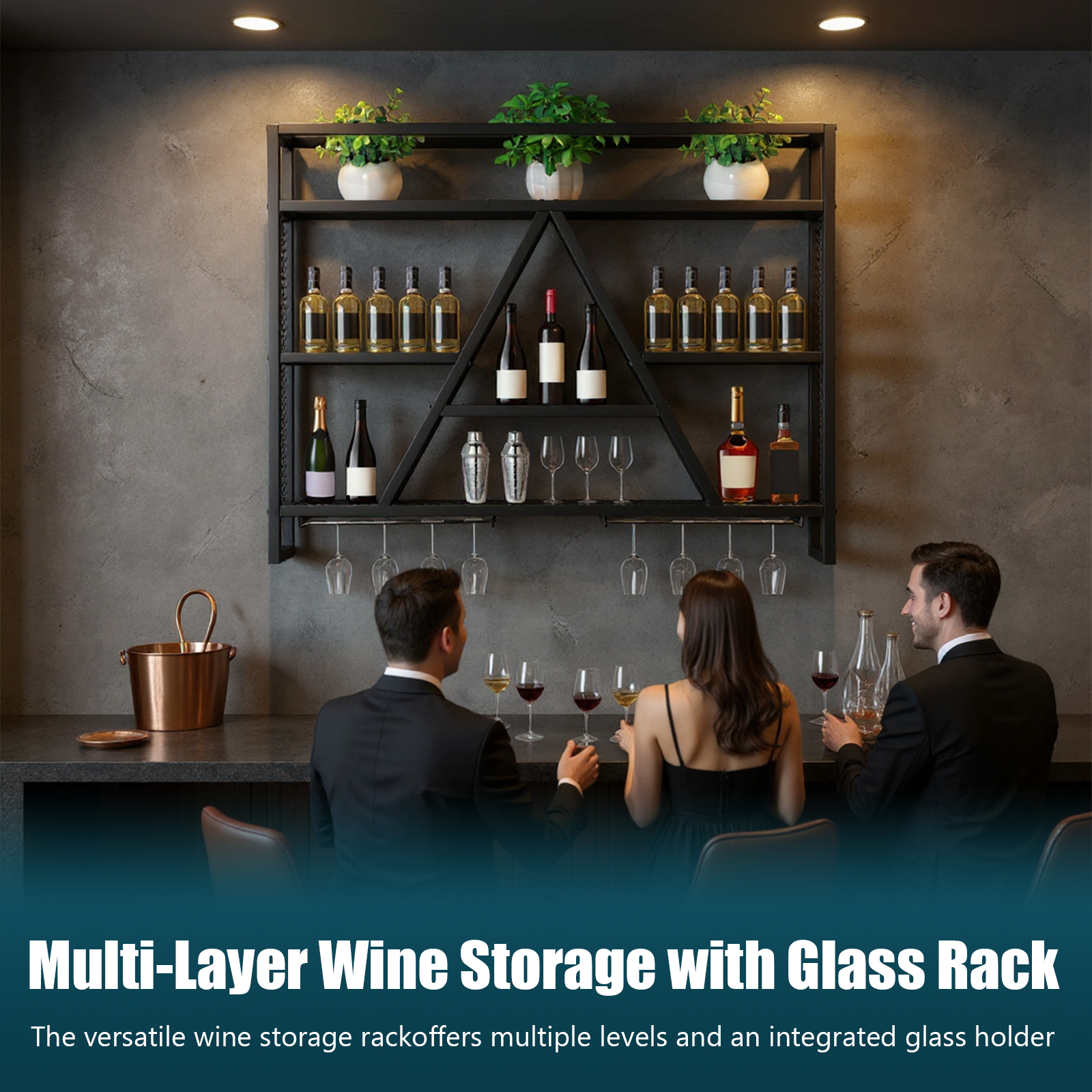 Metal Bottle & Glass Holder Mu - Home Bar Shelf ulasan dan harga