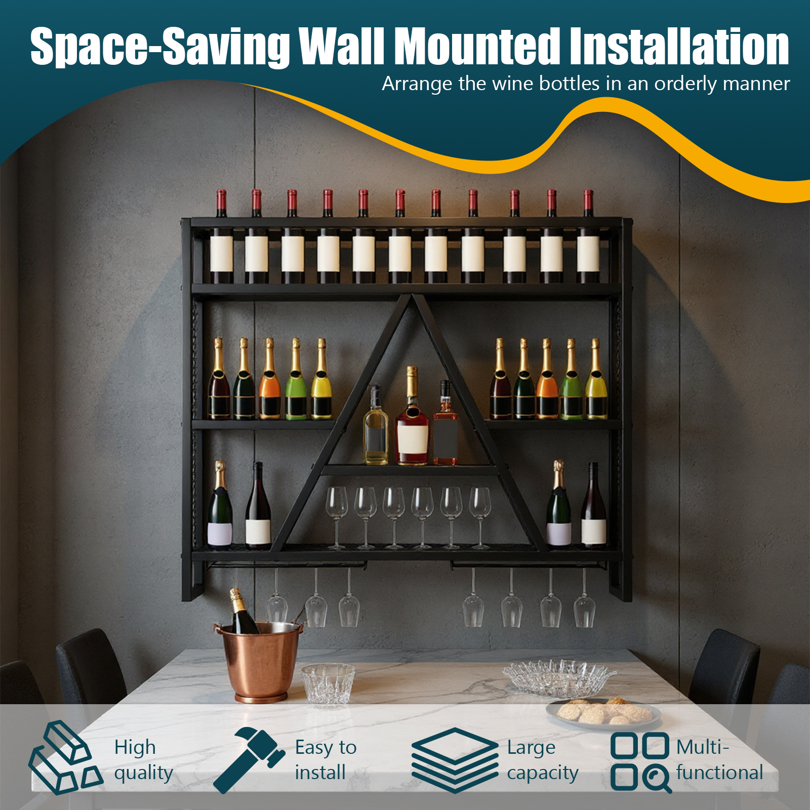 Metal Bottle & Glass Holder Mu - Home Bar Shelf ulasan dan harga